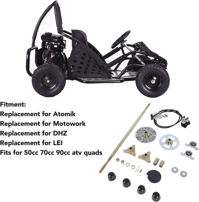 Brandev 29 Inch Go Kart Hátsó Tengely Szett, Féktárcsával és Lánckerékkel