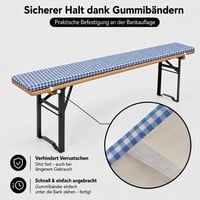 Brandsseller 3-dielna súprava na pivný set - 2x polstrovaný poťah na lavicu 220x25 cm a obrus 240x70 cm - Modrý kockovaný vzor pre záhradné piknikové sedenie 4