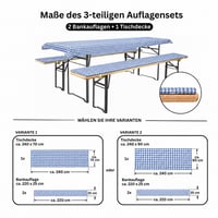 Brandsseller 3-dielna súprava na pivný set - 2x polstrovaný poťah na lavicu 220x25 cm a obrus 240x70 cm - Modrý kockovaný vzor pre záhradné piknikové sedenie 2