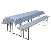 Brandsseller 3-dielna súprava na pivný set - 2x polstrovaný poťah na lavicu 220x25 cm a obrus 240x70 cm - Modrý kockovaný vzor pre záhradné piknikové sedenie 1