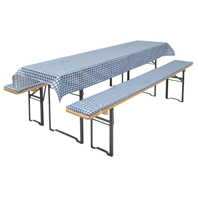 Brandsseller 3-dielna súprava na pivný set - 2x polstrovaný poťah na lavicu 220x25 cm a obrus 240x70 cm - Modrý kockovaný vzor pre záhradné piknikové sedenie