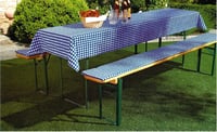 Brandsseller 3-dielna súprava na pivný set - 2x polstrovaný poťah na lavicu 220x25 cm a obrus 240x70 cm - Modrý kockovaný vzor pre záhradné piknikové sedenie 5
