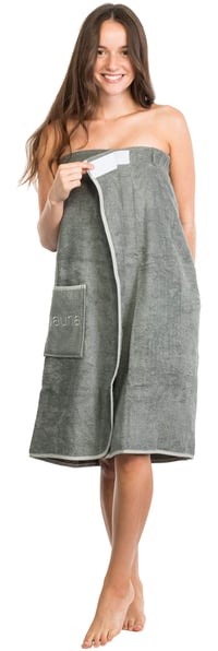 Dámsky saunový kilt Brandsseller, veľkosť S-XXL, so suchým zipsom, elastickým pásom a vreckom, 100 % bavlna, sivý 2