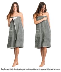 Dámsky saunový kilt Brandsseller, veľkosť S-XXL, so suchým zipsom, elastickým pásom a vreckom, 100 % bavlna, sivý 4
