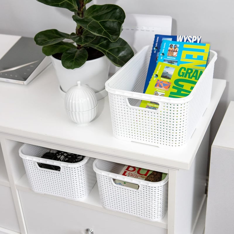 BranQ Home essential 3 darabos fehér rattan hatású tárolódoboz szett, 10 literes, BPA-mentes polipropilén - 10L, White