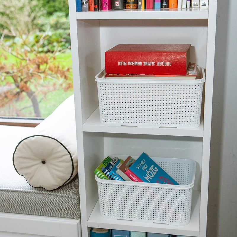 BranQ Home essential 3 darabos fehér rattan hatású tárolódoboz szett, 10 literes, BPA-mentes polipropilén - 10L, White