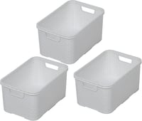 BranQ Home essential 3 darabos fehér rattan hatású tárolódoboz szett, 10 literes, BPA-mentes polipropilén - 10L, White 1
