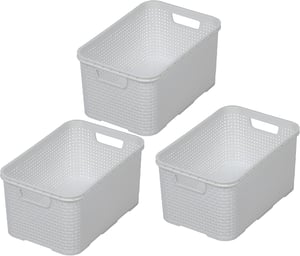 BranQ Home essential set košara za pohranu s efektom ratana, 3 komada, veličina M, 10 l, bez BPA - bijela