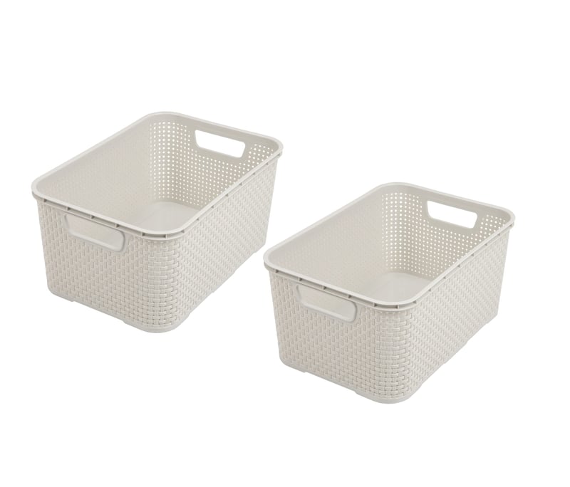 Set 2 coșuri de depozitare din plastic BranQ Home Essential, model ratan împletit, mărimea L, 19 litri, culoarea crem