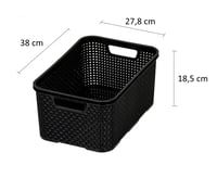 BranQ Home Essential plastična košara s uzorkom pletiva, 2 komada, veličina L, 19 l, materijal PP bez BPA, crna, 38x27,8x18,5 cm, košara za odlaganje s dizajnom ratana 2