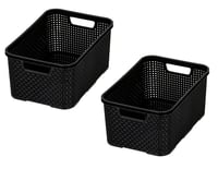 BranQ Home Essential plastična košara s uzorkom pletiva, 2 komada, veličina L, 19 l, materijal PP bez BPA, crna, 38x27,8x18,5 cm, košara za odlaganje s dizajnom ratana 1