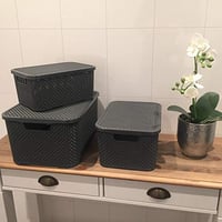 Set 2 coșuri BranQ Home Essential cu model rattan, mărimea S, 7 L, plastic polipropilenă, antracit 5