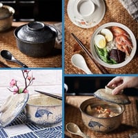 Braozaiw 800ml kerámia ramen tál szett halakkal, japán nodle bowlok evőeszközzel 7