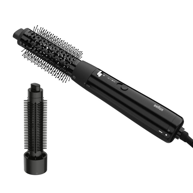 Perie cu aer cald Braun AS1.5 – Uscător de păr compact de 300W, perie termică rotundă și perie cu peri ficși, 3 trepte de temperatură/viteză, negru, BRAS150E