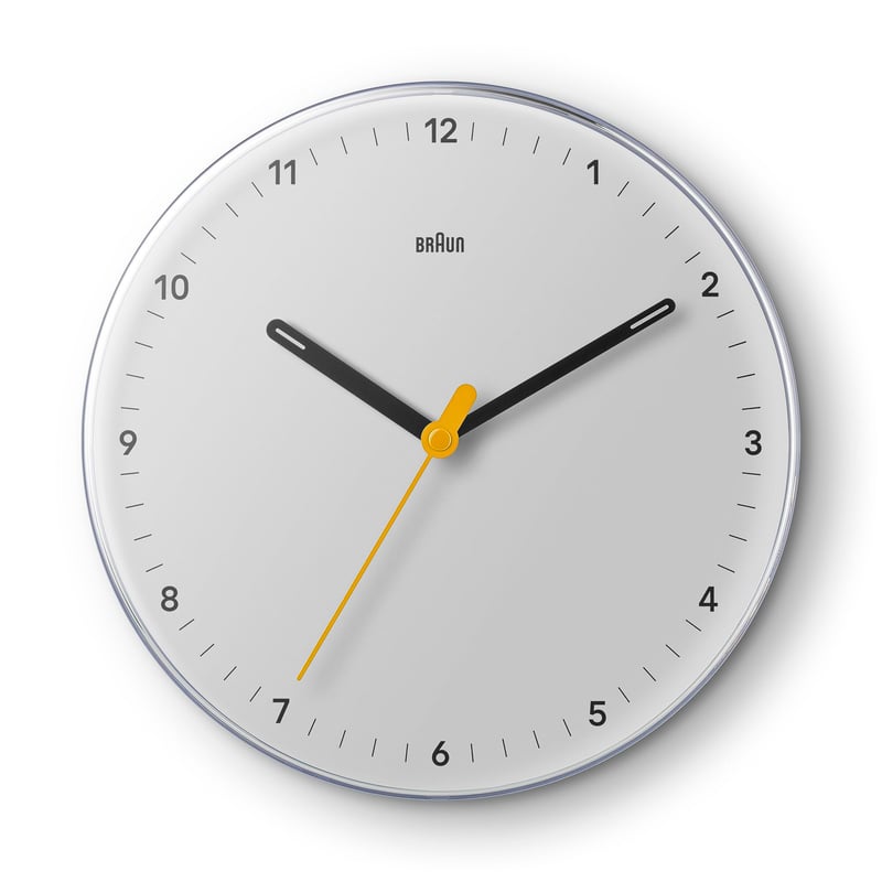 Braun BC26W Klasični analogni zidni sat s tihim kvarcnim mehanizmom, lako čitljiv, promjer 23 cm, bijeli