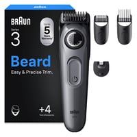 Braun BT3525 Series 3 bežični trimer za bradu za muškarce, ultraoštra oštrica, 40 postavki duljine, 50 minuta baterije, 4 nastavka, siva 1