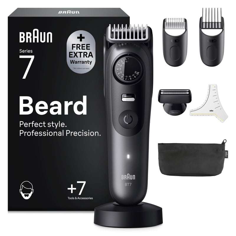 Trimmer pentru barbă fără fir Braun BT7525 Series 7 pentru bărbați, Gri