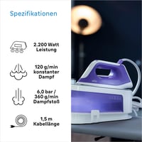 Parná žehliaca stanica Braun CareStyle 1 IS 1014 VI, parný ráz 360 g/min, nádržka 1,5 l, žehliaca plocha SuperCeramic, 2200 W, fialová 4