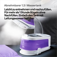 Parná žehliaca stanica Braun CareStyle 1 IS 1014 VI, parný ráz 360 g/min, nádržka 1,5 l, žehliaca plocha SuperCeramic, 2200 W, fialová 6