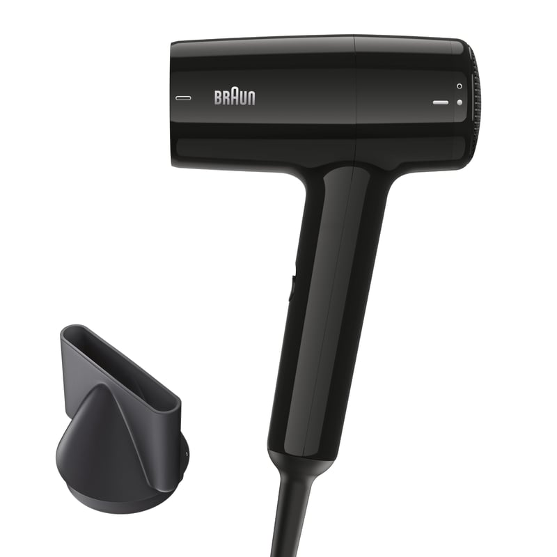 Uscător de păr Braun HD1.5 - Uscător de păr compact de călătorie cu concentrator pentru coafat, 1800W, 3 trepte, Negru, BRHD150E