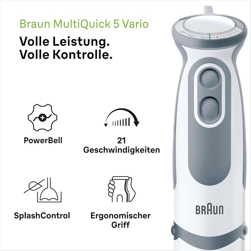Braun MQ 5235WH MultiQuick 5 Vario 1000W Merülőmixer Rozsdamentes Acél Fehér