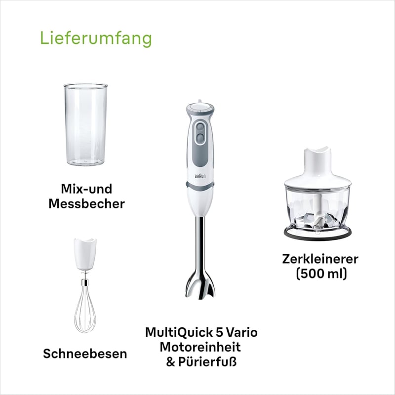 Braun MQ 5235WH MultiQuick 5 Vario 1000W Merülőmixer Rozsdamentes Acél Fehér
