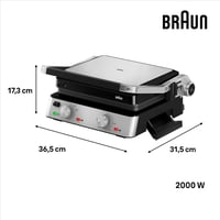 Grătar electric Braun MultiGrill 7 CG7020 3 în 1, Contact Grill, BBQ și Cuptor, suprafață mare de gătire (12 burgeri), 2000 W, 230°, compatibil cu mașina de spălat vase, tavă de scurgere pentru grăsimi 3