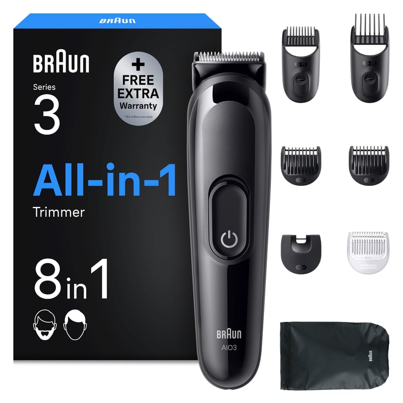 Aparat de tuns 8 în 1 Braun Multigroom All-in-One Series 3 AIO3545, negru – pentru barbă, corp și păr