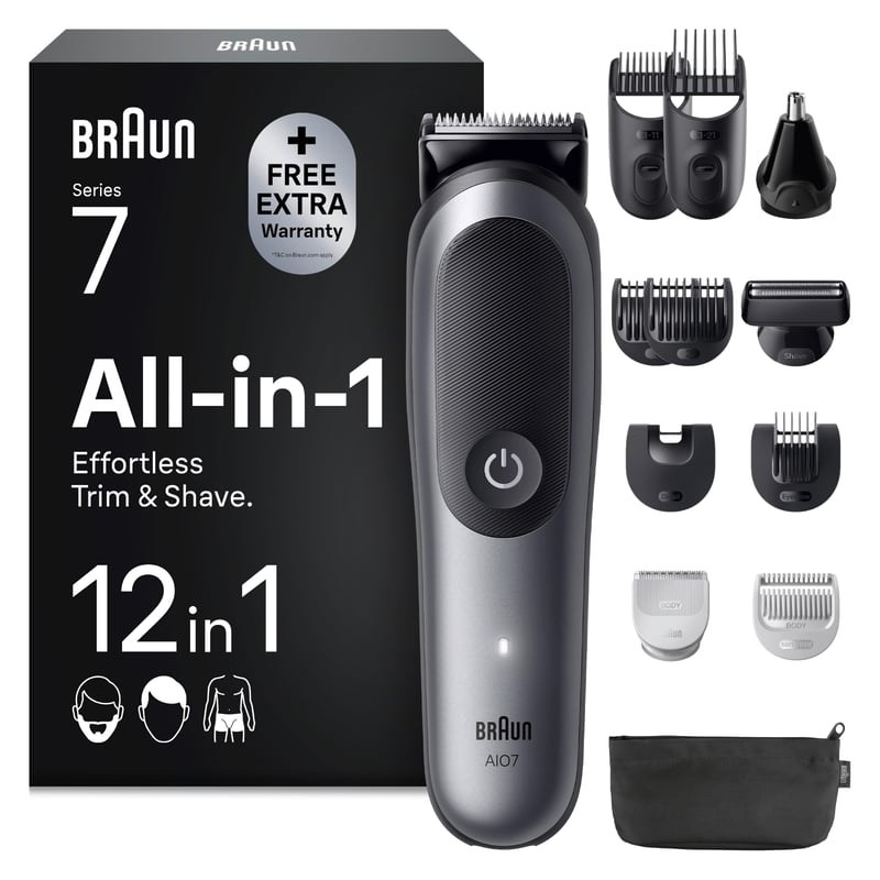 Set de trimmer Braun Multigroom All-in-One Series 7 AIO7545 12-în-1, gri