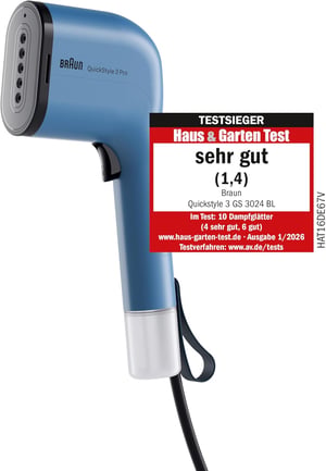 Braun QuickStyle 3 GS3024BL kompaktno ručno glačalo na paru 1100W brzo zagrijavanje 22g/min plavo
