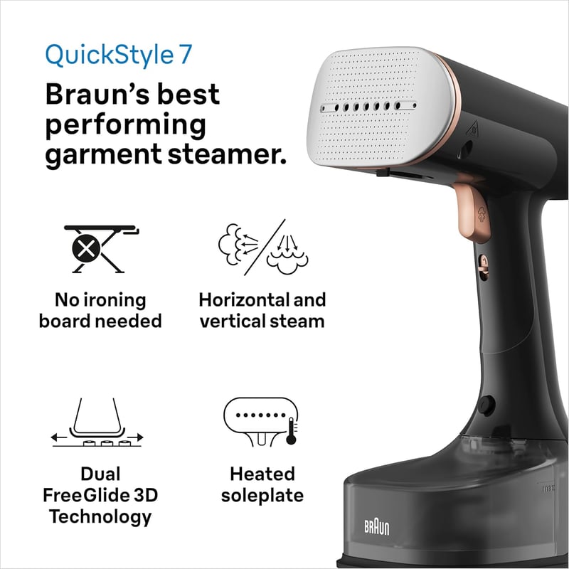 Braun QuickStyle 7 GS7077BK gőzölő, 35g/perc gőzteljesítmény, 250ml tartály, 35mp felmelegítés
