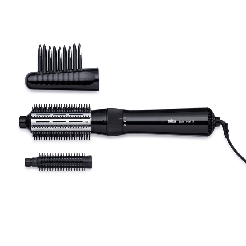 Aparat de coafat cu aer cald Braun Satin Hair 3 AS330 cu accesorii pieptene și perie rotundă, Negru, 1 buc.