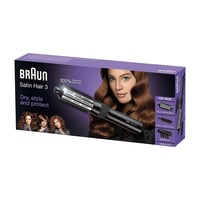 Aparat de coafat cu aer cald Braun Satin Hair 3 AS330 cu accesorii pieptene și perie rotundă, Negru, 1 buc. 2