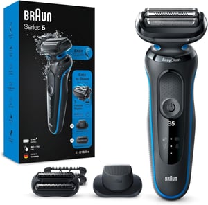 Aparat de ras electric Braun Series 5 cu accesoriu de tuns de precizie EasyClick, EasyClean, pentru bărbați, 51-B1820s, albastru, fabricat în Germania