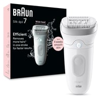 Epilátor Braun Silk-épil 7-011 pre ženy, so širokou hlavou, Wet & Dry, vodotesný, holiaca hlava, dlhotrvajúce odstránenie chĺpkov, vyrobené v Nemecku, biela/strieborná 1
