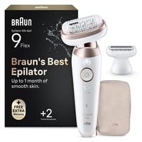 Epilator Braun Silk-épil 9 Flex 9-030 3D pentru femei, epilare de lungă durată, aparat de ras pentru femei, cu cap de ras și trimmer, alb/auriu roz 1