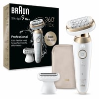Epilator Braun Silk-épil 9 Flex pentru femei, cap flexibil 3D, 5 accesorii, dispozitiv pentru epilare, alb/auriu, SES9041 1