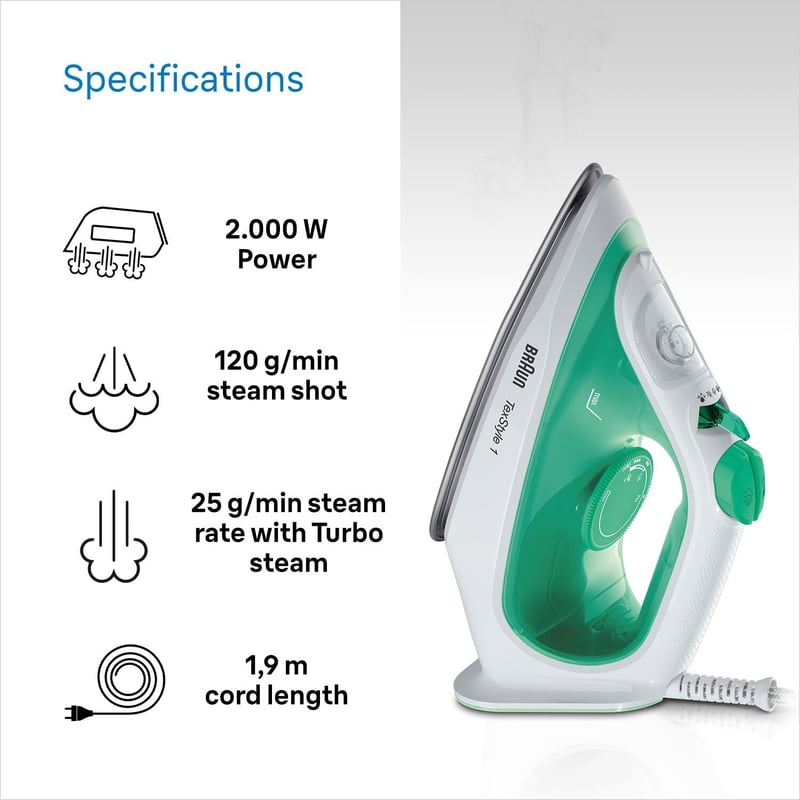 Braun TexStyle 1 gőzölős vasaló 2000W SuperCeramic talppal zöld