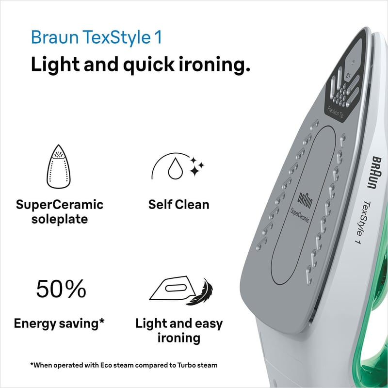 Braun TexStyle 1 gőzölős vasaló 2000W SuperCeramic talppal zöld