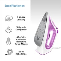 Braun TexStyle 3 SI 3030 PU gőzölős vasaló 2300W, FreeGlide 3D talppal, lila 4