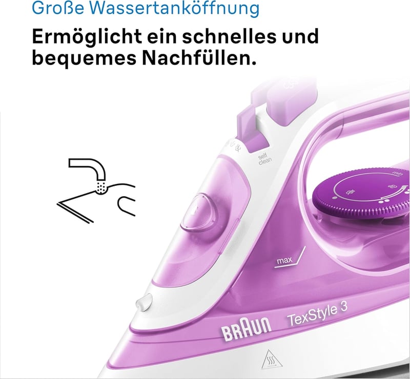 Braun TexStyle 3 SI 3030 PU gőzölős vasaló 2300W, FreeGlide 3D talppal, lila