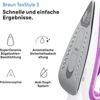 Braun TexStyle 3 SI 3030 PU gőzölős vasaló 2300W, FreeGlide 3D talppal, lila 2