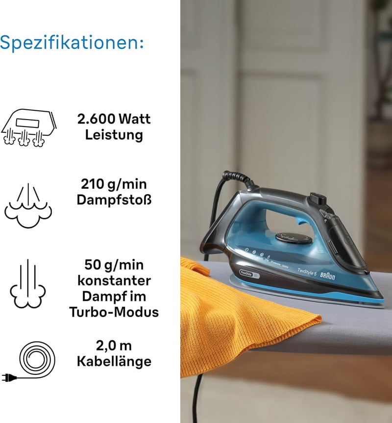 Braun TexStyle 5 SI5256 gőzölős vasaló FreeGlide 3D talppal, vertikális gőz, 210g/min, 2600W