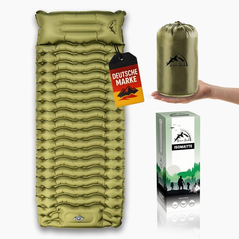Brave Peak Önfelfújó Hálómatrac 10 cm Vastag Zöld - Könnyű Kompakt Kempingmatrac Túrázáshoz Trekking 190x67 cm