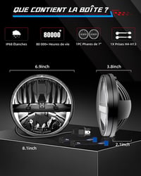 BraveWAY 7 Colos LED Fényszóró 60W 12000LM - 2 db H4-H13 Kábellel, Wrangler JK TJ LJ CJ Hummber H1 H2 Kompatibilis, DOT Jóváhagyott 7