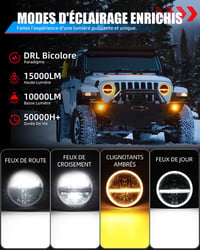 BraveWAY 7 Inch 60W LED Fényszóró Wrangler JK-hez Hi-Lo Fehér Sárga DRL H4-H13 2