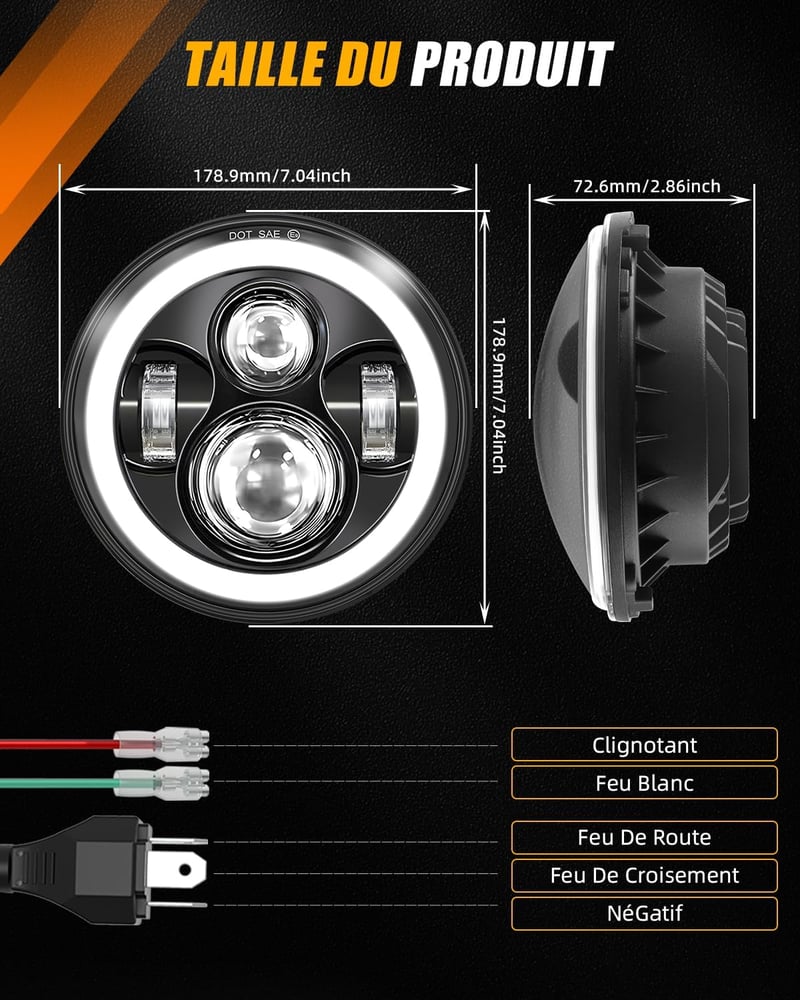 BraveWAY 7" LED Motoros Fényszóró 15000LM 4 Mód DOT Jóváhagyott Hi-Lo Fény