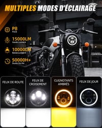 BraveWAY 7" LED Motoros Fényszóró 15000LM 4 Mód DOT Jóváhagyott Hi-Lo Fény 2