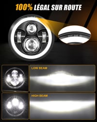 BraveWAY 7" LED Motoros Fényszóró 15000LM 4 Mód DOT Jóváhagyott Hi-Lo Fény 3