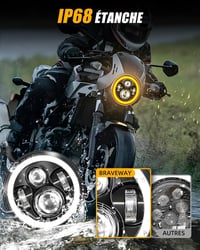 BraveWAY 7" LED Motoros Fényszóró 15000LM 4 Mód DOT Jóváhagyott Hi-Lo Fény 6